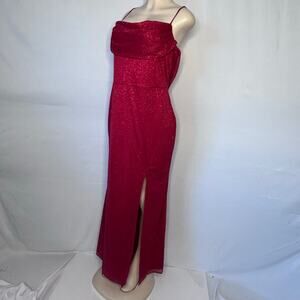 Jump Apparel Red Sparkly Prom Dress Open Back Side Slit Size 17/18 NWT